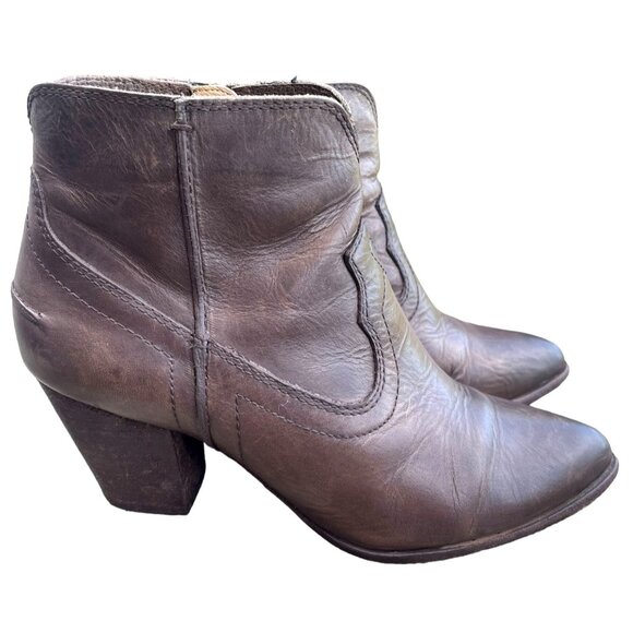 Frye Shoes - Frye 7.5 Renee Seam Short Leather Ankle Boots Western Cowboy Booties Zip Brown